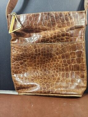 Americana by Sharif brown crocodile-patterned leather shoulder bag